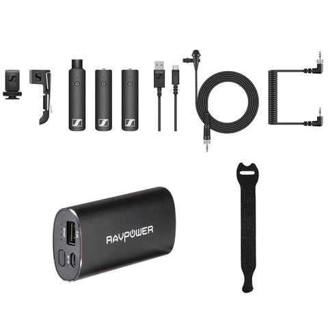 Sennheiser XSW-D Portable ENG Set with RAVPower Luster 6700mAh Charger & Fastener Straps 10-Pack Bundle