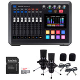 Tascam Mixcast 4 Podcast Station with Built-in Recorder/USB Audio Interface (MIXCAST4) Bundle with 32GB microSDHC Memory Card and 2x CAD GXL1800 Condenser Mic