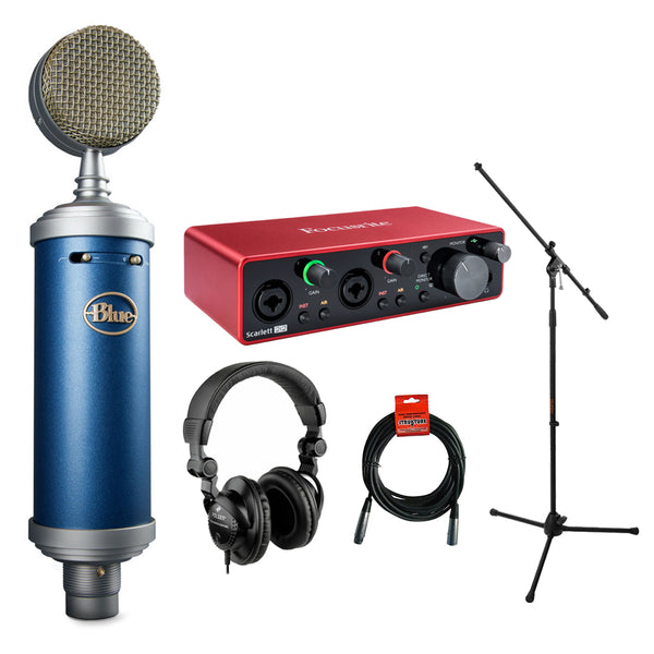 Blue Bluebird SL Condenser Studio Microphone with Focusrite Scarlett 2i2 2x2 Audio Inteface (3rd gen), Headphone, Mic stand & XLR Cable Bundle