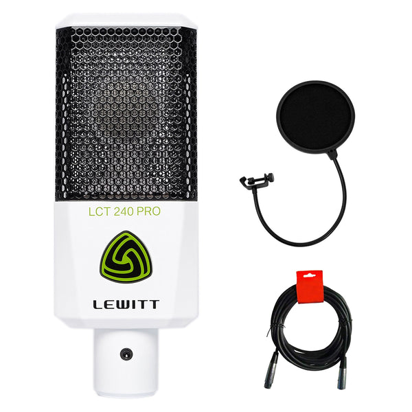 Lewitt LCT-240 Pro Condenser Microphone (White) Bundle with Pop Filter and XLR-XLR Cable