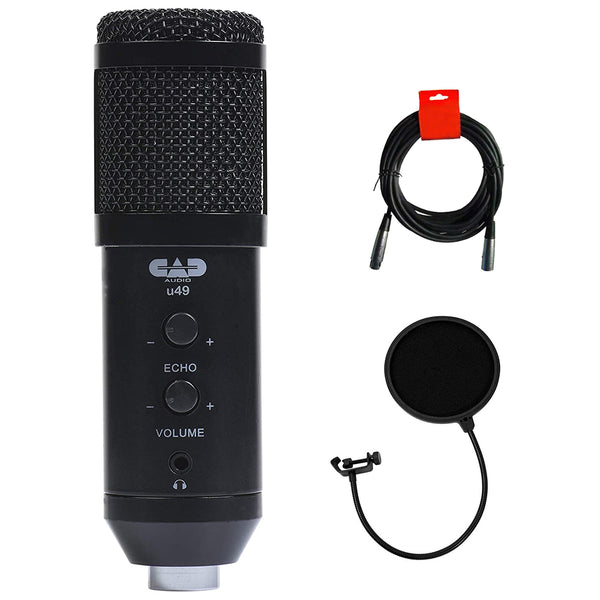 CAD u49 USB Studio Microphone Bundle with Pop Filter & XLR Cable