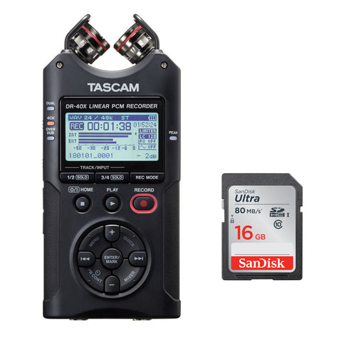 Tascam DR-40X Four-Track Digital Audio Recorder with SanDisk 16GB Memory Card Bundle