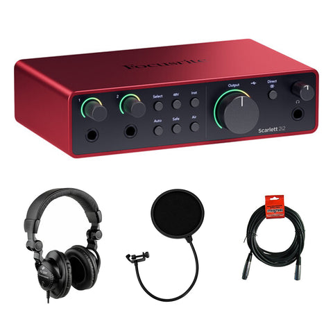 Focusrite Scarlett 2i2 USB-C Audio Interface (4th Gen) Bundle with Polsen HPC-A30 Studio Monitor Headphones, Pop Filter and XLR- XLR Cable