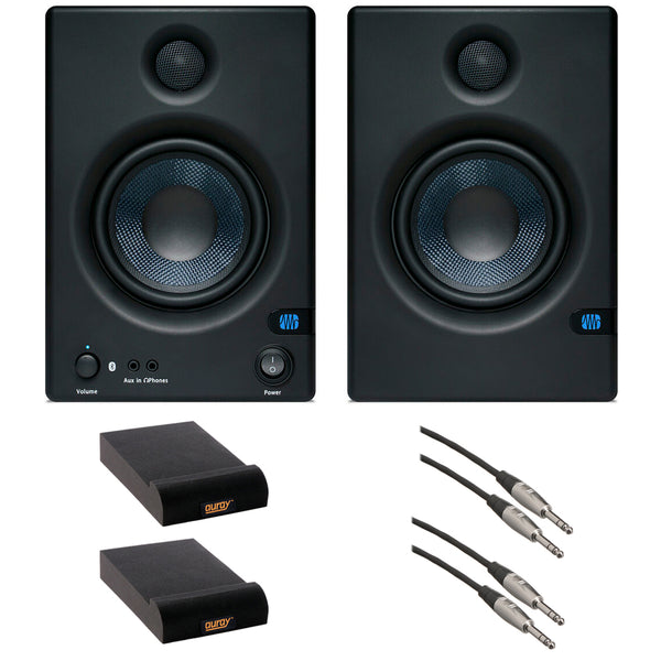 PreSonus Eris E5 BT 5.25" Active Media Reference Monitors with Bluetooth (Pair) Bundle with 2x Auray IP-S Isolation Pad (Small, Single) and 2x 10' TRS Audio Cable