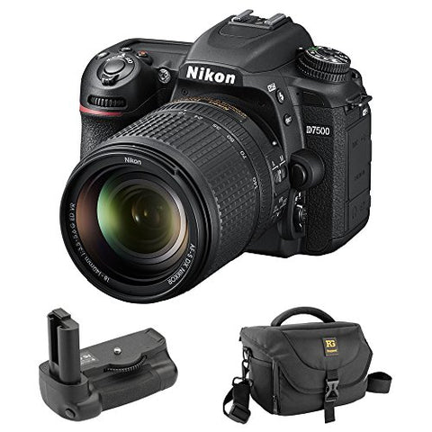 Nikon D7500 DSLR Camera with 18-140mm Lens, Journey 34 DSLR Shoulder Bag & BG-N18 Battery Grip Kit