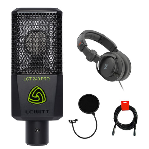 Lewitt LCT-240 Pro Condenser Microphone (Black) Bundle with Studio Monitor Headphone, Pop Filter & XLR Cable