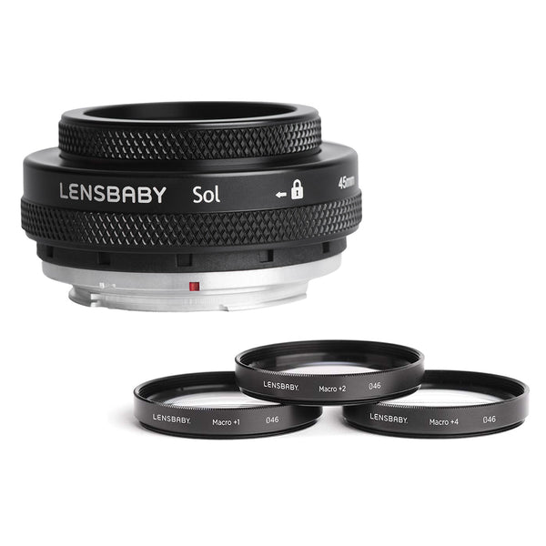 Lensbaby Sol 45mm f/3.5 Lens for Nikon F Cameras with Lensbaby 46mm Macro Filters Bundle