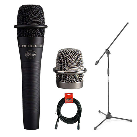 Blue enCORE 100 Dynamic Handheld Vocal Microphone (Black) with MK10 Boom Mic stand and XLR-XLR Cable