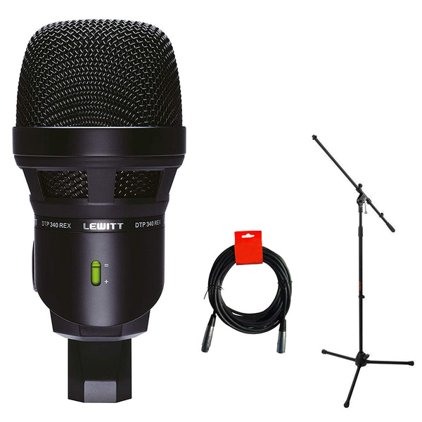 Lewitt DTP 340 REX Dynamic Bass Instrument Microphone Bundle with Short Tripod Microphone Stand and XLR-XLR Cable