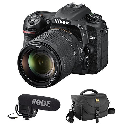 Nikon D7500 DSLR Camera with 18-140mm Lens, Journey 34 DSLR Shoulder Bag & Rode VideoMic Pro (Rycote Lyre Shockmount)