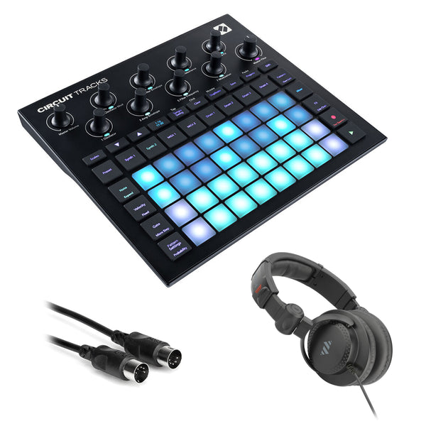Novation Circuit Tracks Standalone Groove Box with Synths, Drums, and Sequencer Bundle with Studio Monitor Headphones and MIDI Cable