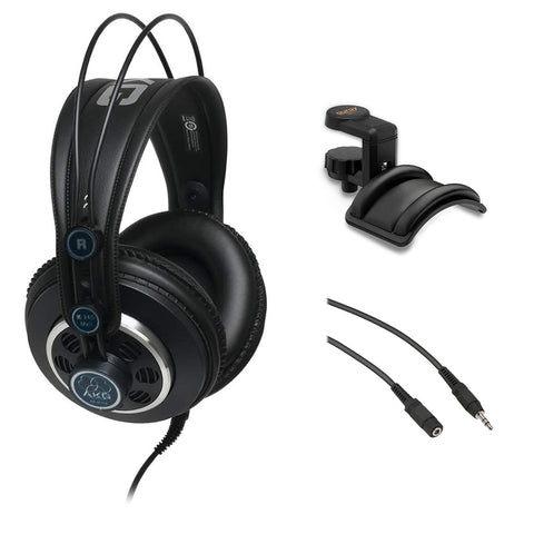 AKG K240 MKII Professional Semi-Open Stereo Headphones Bundle with Headphones Holder and Mini to Mini Cable