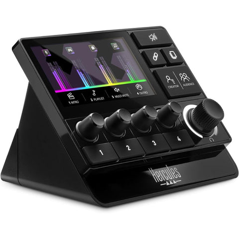 Hercules Stream 200 XLR, Pro Audio Mixer for Advanced Content Creators, with XLR Mic Pre-Amp, LCD Screen, High Resolution Encoders, 4 Actions Buttons and Customizable Interface.  Compatible with PC.