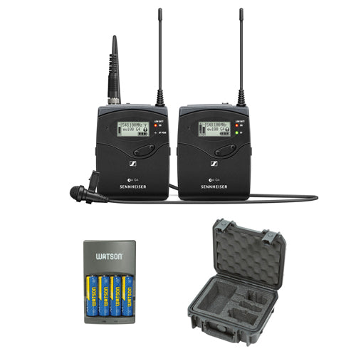 Sennheiser ew 112P G4 Camera-Mount Wireless Microphone System with ME 2-II Lavalier Mic A1: (470 to 516 MHz), iSeries System Case & AA Rapid Charger Bundle