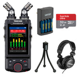 Tascam Portacapture X8 6-Input Handheld Multitrack Recorder Bundle with 32GB Ultra UHS-I Memory Card, Compact Tabletop Tripod, Studio Headphones and Rapid Charger with 4 AA NiMH Rechargeable Batteries