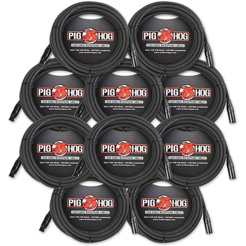 Pig Hog PHM20 10-Pack High Performance 8mm XLR Microphone Cable, 20 Feet