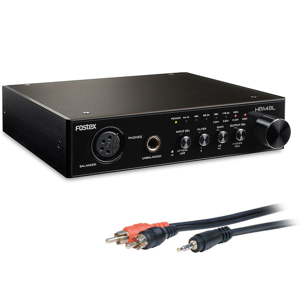 Fostex HP-A4 24-Bit Digital to Analog Converter/Headphone Amplifier Bundle with 3.5mm Stereo Mini Plug To 2 RCA Plugs Audio Cable