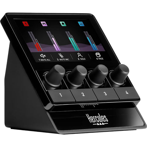 Hercules Stream 100, Audio Mixer for Content Creators, Up to 8 Tracks, LCD Screen, High Resolution Encoders, 4 Actions Buttons and Customizable Interface. Compatible with PC.