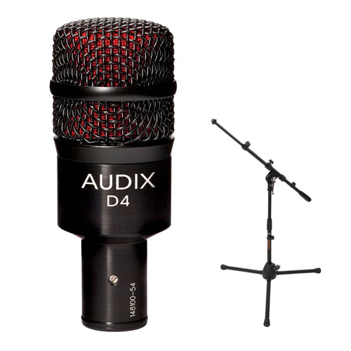 Audix D4 Hypercardioid Dynamic Instrument Microphone with MS-5220T Short Tripod Microphone Stand and Telescoping Boom