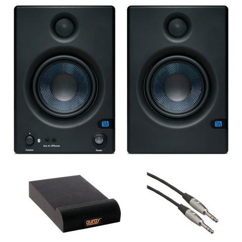 PreSonus Eris E5 BT 5.25" Active Media Reference Monitors with Bluetooth (Pair) Bundle with Auray IP-S Isolation Pad (Small, Single) and 10' TRS Audio Cable