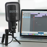 Rode NT-USB Versatile Studio-Quality USB Cardioid Condenser Microphone (Black) Bundle with Two-Section Broadcast Arm and Pop Filter