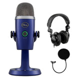 Blue Yeti Nano Premium USB Microphone (Vivid Blue) with Polsen HPC-A30 Headphones & Pop Filter Bundle