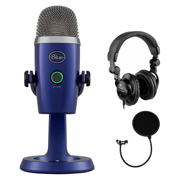 Blue Yeti Nano Premium USB Microphone (Vivid Blue) with Polsen HPC-A30 Headphones & Pop Filter Bundle