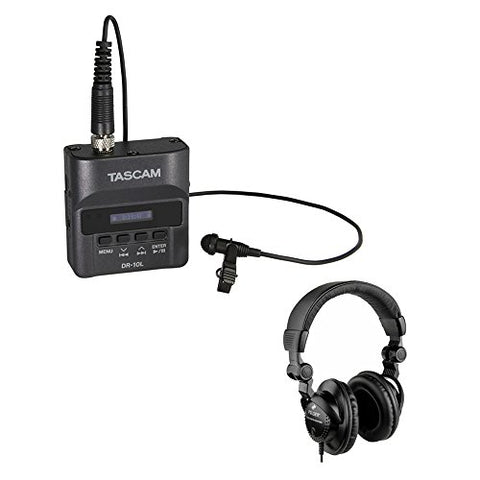 Tascam DR-10L Digital Audio Recorder with Lavalier Mic & HPC-A30 Studio Monitor Headphones Kit