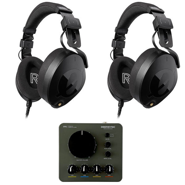Rode NTH-100 Professional Closed-Back Over-Ear Headphones (Pair) Bundle with Deersync H4 4-Channel Pro Studio Headphone Amplifier