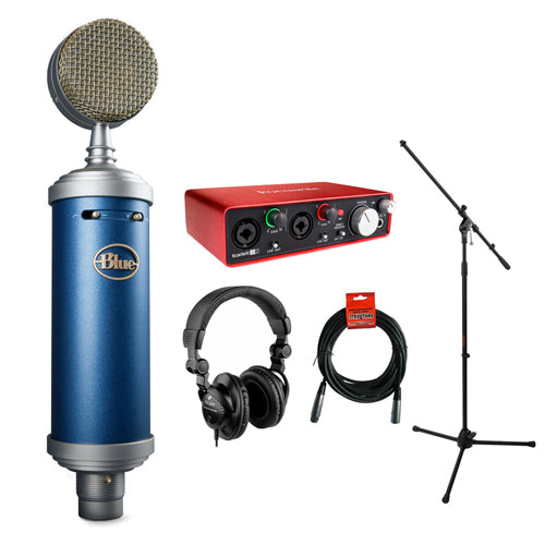 Blue Bluebird SL Large-Diaphragm Condenser Studio Microphone with Focusrite Scarlett 2i2 USB Audio Interface, HPC-A30 Monitor Headphone, Mic Stand & 20' XLR Cable Bundle