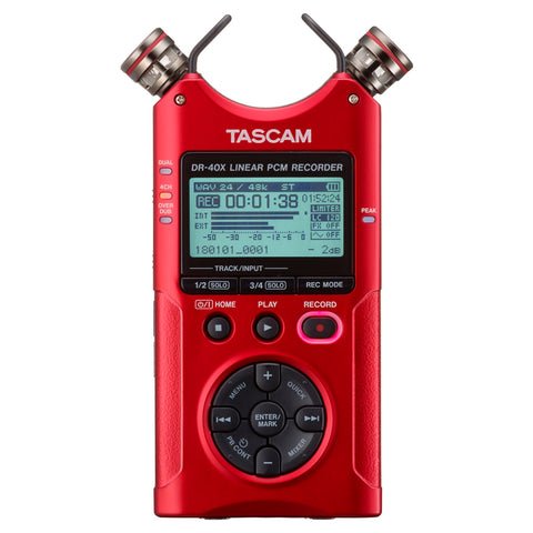 Tascam DR-40X 4-Track Portable Audio Recorder with Adjustable Stereo Microphone (Red)