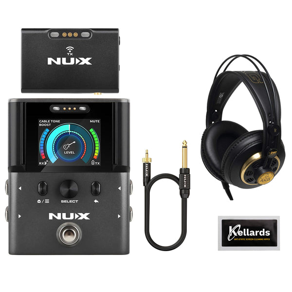 NUX B-8 Professional Wireless System for Guitar, Bass, Various Instruments Bundle with 240 Studio Pro Stereo Headphones and Cleaning Pack