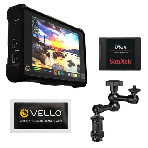 Atomos Shogun Inferno | 7 Inch Touchscreen Recording Camera Monitor Bundle with SanDisk 250GB 3D SATA III 2.5" Internal SSD + Pearstone 7.5" Articulating Arm