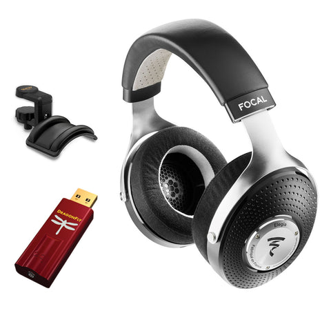 Focal Elegia Circumaural Closed-Back Audiophile Headphones with AudioQuest DragonFly Red & Headphone Holder Bundle