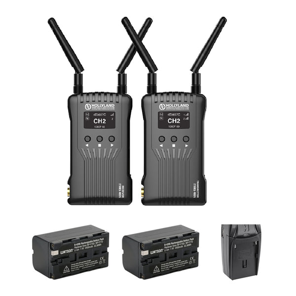 Hollyland Mars 400 Dual HDMI Wireless Video Transmission System with 2x NP-F770 Li-Ion Battery Pack & AC/DC Charger Bundle