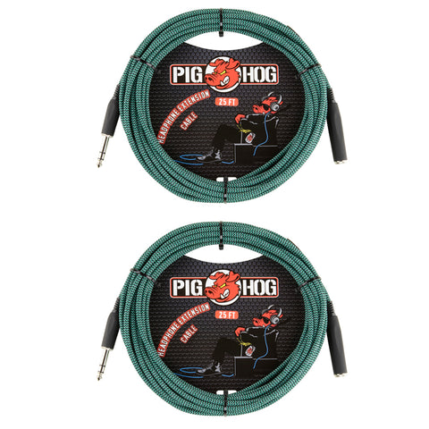 Pig Hog Solutions - 25ft Headphone Extension Cable, 1/4", Tahitian Blue (2-pack)