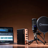 Steinberg UR12B PS Podcast Starter Pack with Mic, Mic Stand, and Pop Shield Bundle with Mackie CR3-X Multimedia Monitors (Pair, Green) and Polsen Monitor Headphones