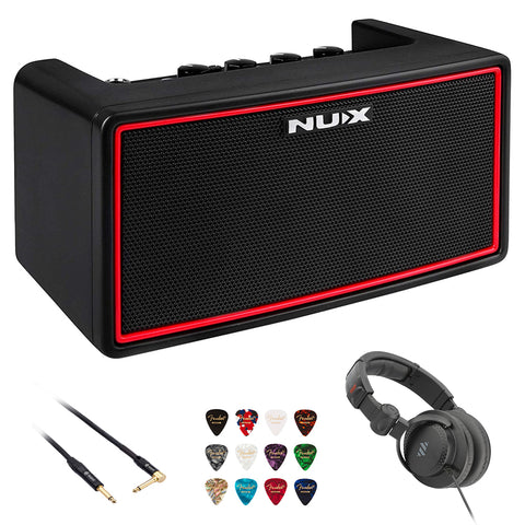 NUX Mighty Air Wireless Stereo Modelling Guitar/Bass Amplifier with Bluetooth Bundle with Polsen HPC-A30-MK2 Studio Monitor Headphones, Kopul 10' Instrument Cable, and Fender 12-Pack Picks