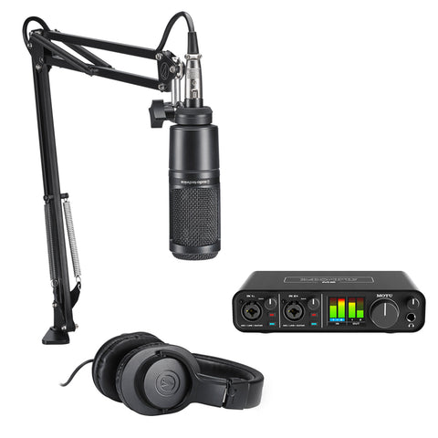 Audio-Technica AT2020 Studio Microphone Pack Bundle with MOTU M2 Desktop Audio Interface