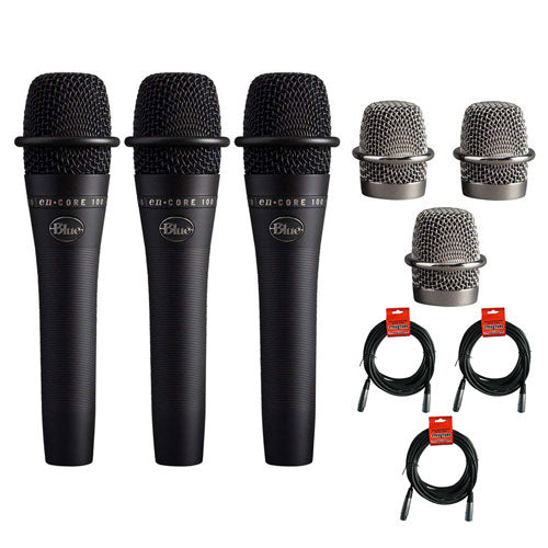 Blue enCORE 100 Dynamic Handheld Vocal Microphone in Black (3-Pack) with 20' XLR-XLR Cable (3-Pieces)