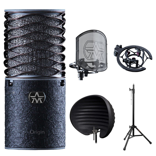 Aston Microphones Origin Black (Rock'n'Roll Black) with Aston Swiftshield + Halo Pop Filter, Swift Shockmount & Mic Stand Bundle