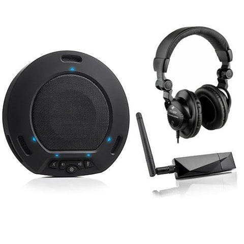 HuddleCamHD HuddlePod Air Wireless USB Speakerphone (Black) with HPC-A30 Closed-Back Studio Monitor Headphones