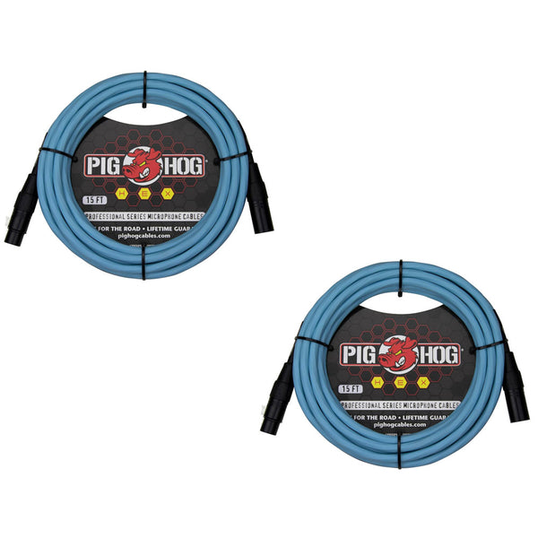 Pig HOG PHMH15DB Hex Series 15-Feet Microphone Cables XLR Connector Daphne Blue - (Pair)
