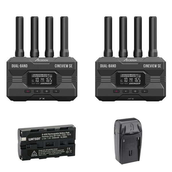 Accsoon CineView SE Multi-Spectrum Wireless Video Transmission System Bundle with Watson NP-F550 Li-Ion Battery Pack and AC/DC Charger