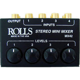 Rolls MX42 4-Channel Passive Mini Stereo Mixer with 2 RCA Male to 2 RCA Male Dual Audio Cable 3'