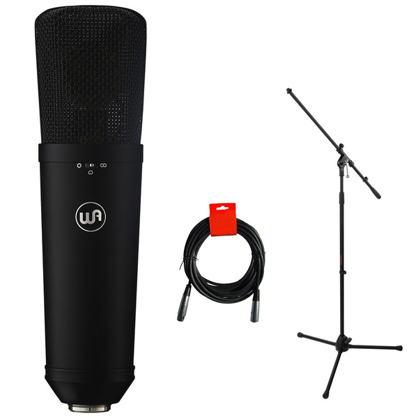 Warm Audio WA-87 R2B Multi-Pattern Condenser Microphone (Black) Bundle with Auray MS-5230F Tripod Mic Stand and 20" XLR-XLR Cable