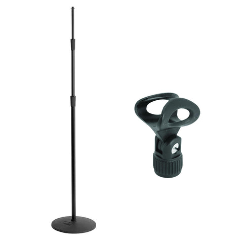 On-Stage MS9312 Three-Section Microphone Stand with Round Base & Elliptical Microphone Clip Bundle