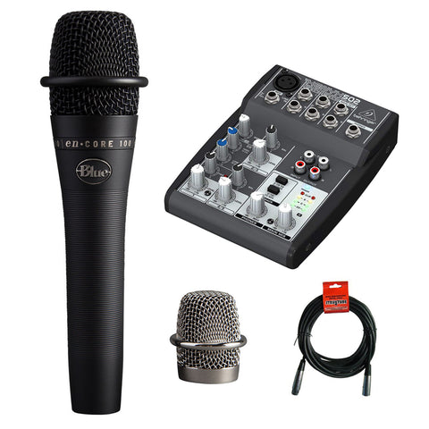 Blue enCORE 100 Dynamic Handheld Vocal Microphone (Black) with Behringer XENYX Compact Audio Mixer & 20' XLR Cable Bundle