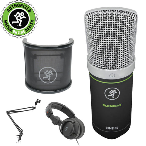 Mackie EM-91CU USB Condenser Microphone Bundle with Mackie PF-100 Pop Filter, Headphones & Mic Boom Scissor Arm Stand