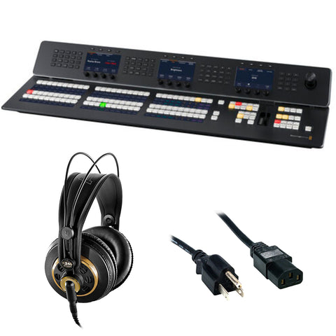 Blackmagic Design ATEM 1 M/E Advanced Panel 30 Bundle with AKG Pro Audio K240 Professional Studio Headphones and Comprehensive Standard PC Power Cord